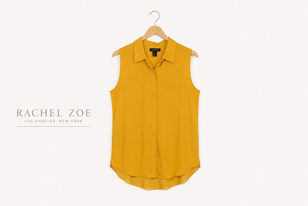 Rachel Zoe Mustard Yellow Sleeveless Button Front Blouse Top Women's XL